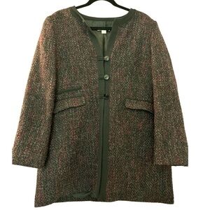 PENDELTON tweed coat jacket, size 16, black trim, 3 button closure, mainly black